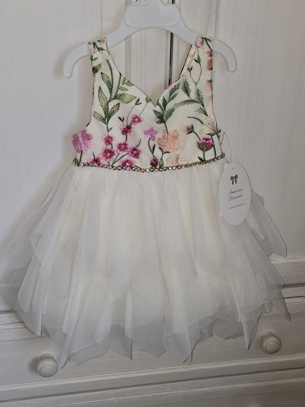 American Princess Ivory Tulle Dress with Pink & Peach Floral Embroidery